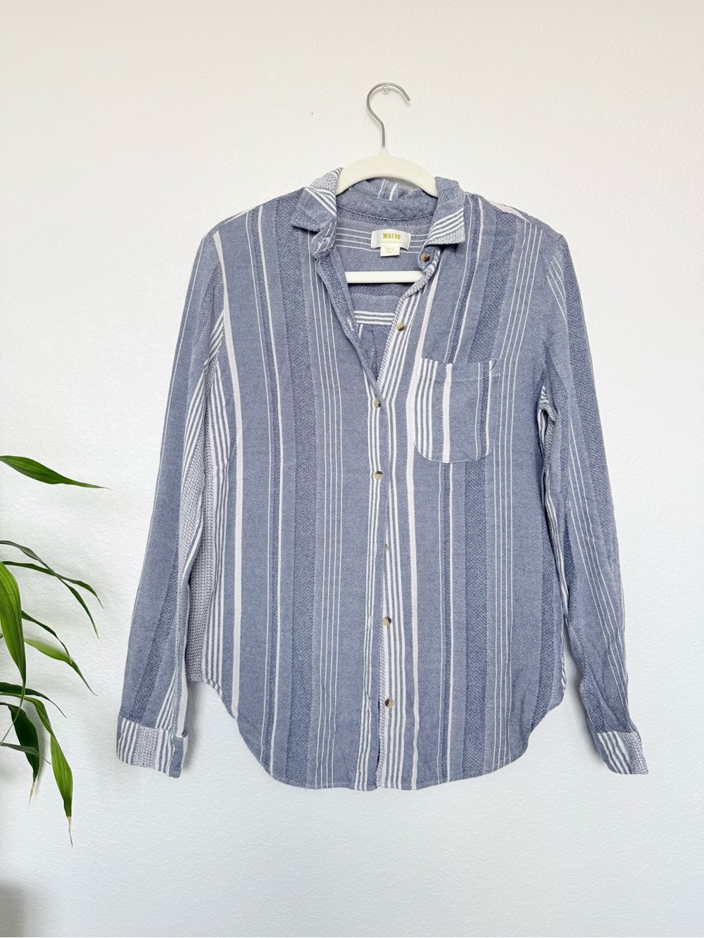 Anthropologie Blue and White Vertical Stripe Button-Down Shirt